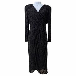 Ivy City Co Womens Amaya Velvet Burnout Midi‎ Dress Size S Black Bodycon Event